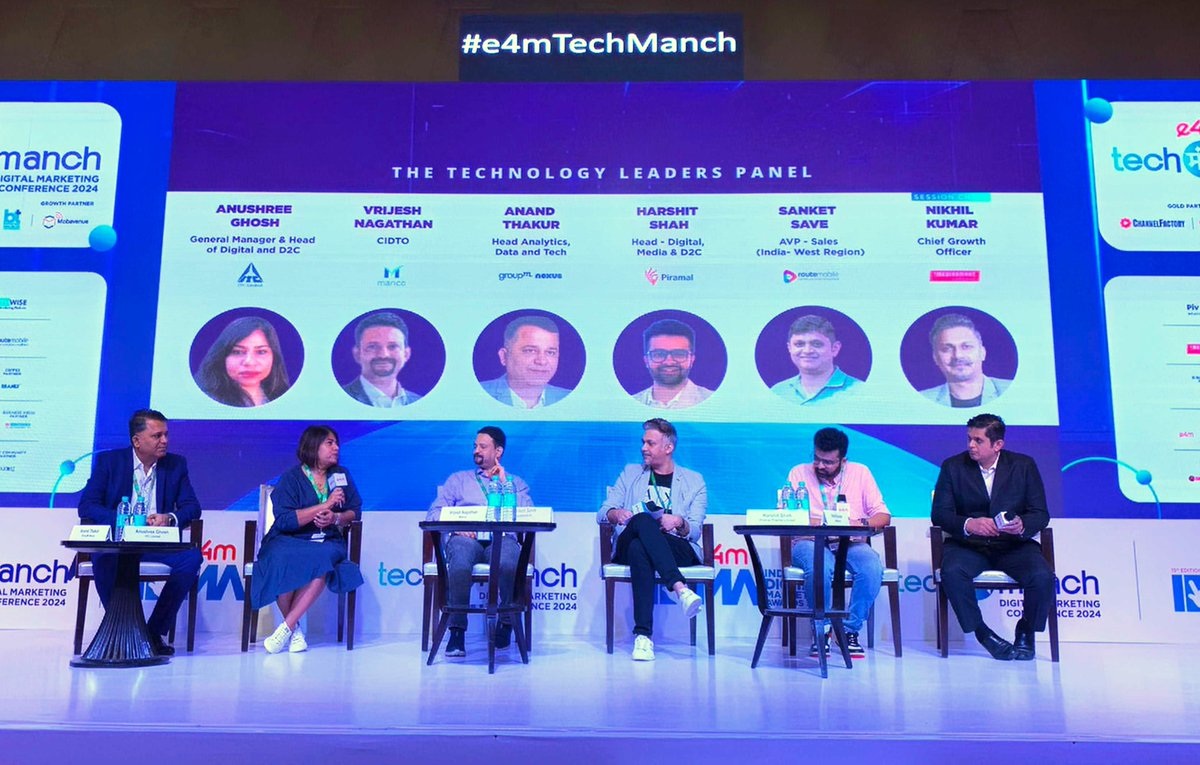 routemobile's tweet image. Our AVP - Sales, Sanket Save, participated in 'The Technology Leaders Panel' with other industry leaders to discuss emerging technologies revolutionizing #DigitalMarketing at #e4mTechManch 2024.

#RouteEvent #RouteMobile @exchange4media