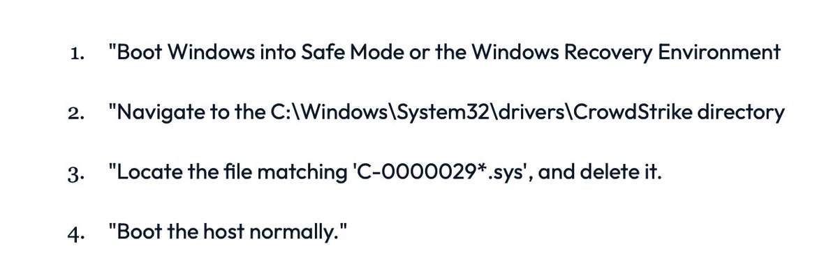devops_tech's tweet photo. CrowdStrike fix 👇

#Windows #Crowdstrike #BSOD #Fix #microsoft #global #outage #safemode https://t.co/TwH4NFGjQ3