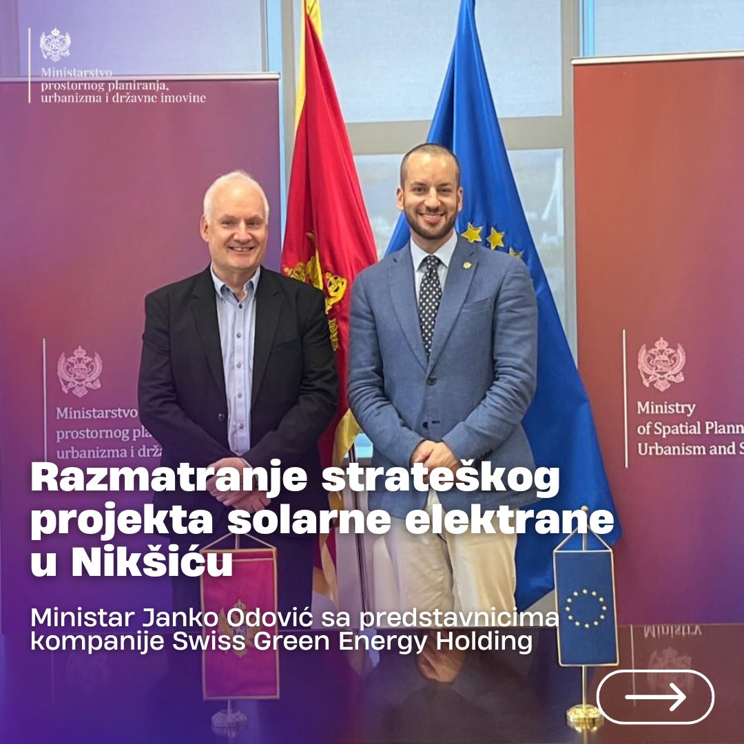 mdup_cg's tweet photo. Ministar @JankoOdovic , održao je sastanak sa predstavnicima kompanije Swiss Green Energy Holding, švajcarskog lidera u razvoju i investicijama u projekte obnovljivih izvora energije. https://t.co/SJxnJefypu
