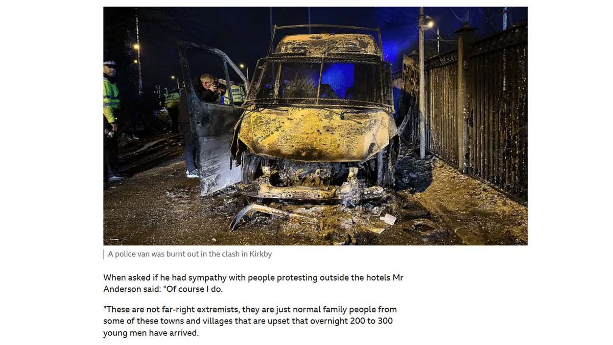 Robert Saunders (@redhistorian) on Twitter photo <a href="/sundersays/">Sunder Katwala</a> Compare Lee Anderson's response when protestors torched a police van outside an asylum centre in Knowsley last year. He was rather more "namby-pamby" himself on that occasion. <a href="/sundersays/">Sunder Katwala</a> Compare Lee Anderson's response when protestors torched a police van outside an asylum centre in Knowsley last year. He was rather more "namby-pamby" himself on that occasion.
