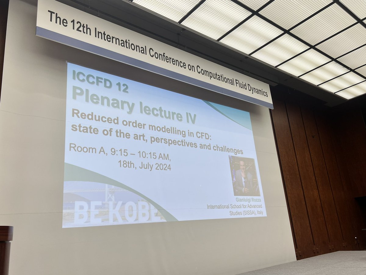 gianluigi_rozza's tweet photo. A great pleasure and honour to be #plenary #speaker at #ICCFD12 in #Kobe #Japan talking about #modelreduction in #cfd by #machinelearning: @rozzagroup @Sissaschool @argos_webserver @Fast_computing @RBniCS @ITHACA_ROM @AROMA_CFD @aria_h2020 @pina_mathlab @pydmd_mathlab #turbulence https://t.co/gITIKItSaT