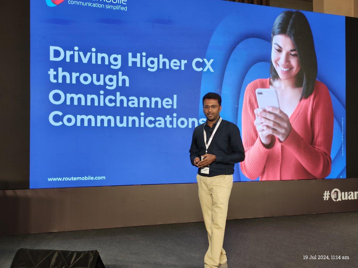 routemobile's tweet photo. Praveen Kumar, our AGM of Products, conducted an insightful session at the CX Excellence Event on how businesses can drive a better #CustomerExperience through #Omnichannel communications.
#QuanticAwards #CX #RouteEvent #RouteMobile #Bengaluru @QuanticIndia https://t.co/HHOUj5XoTn