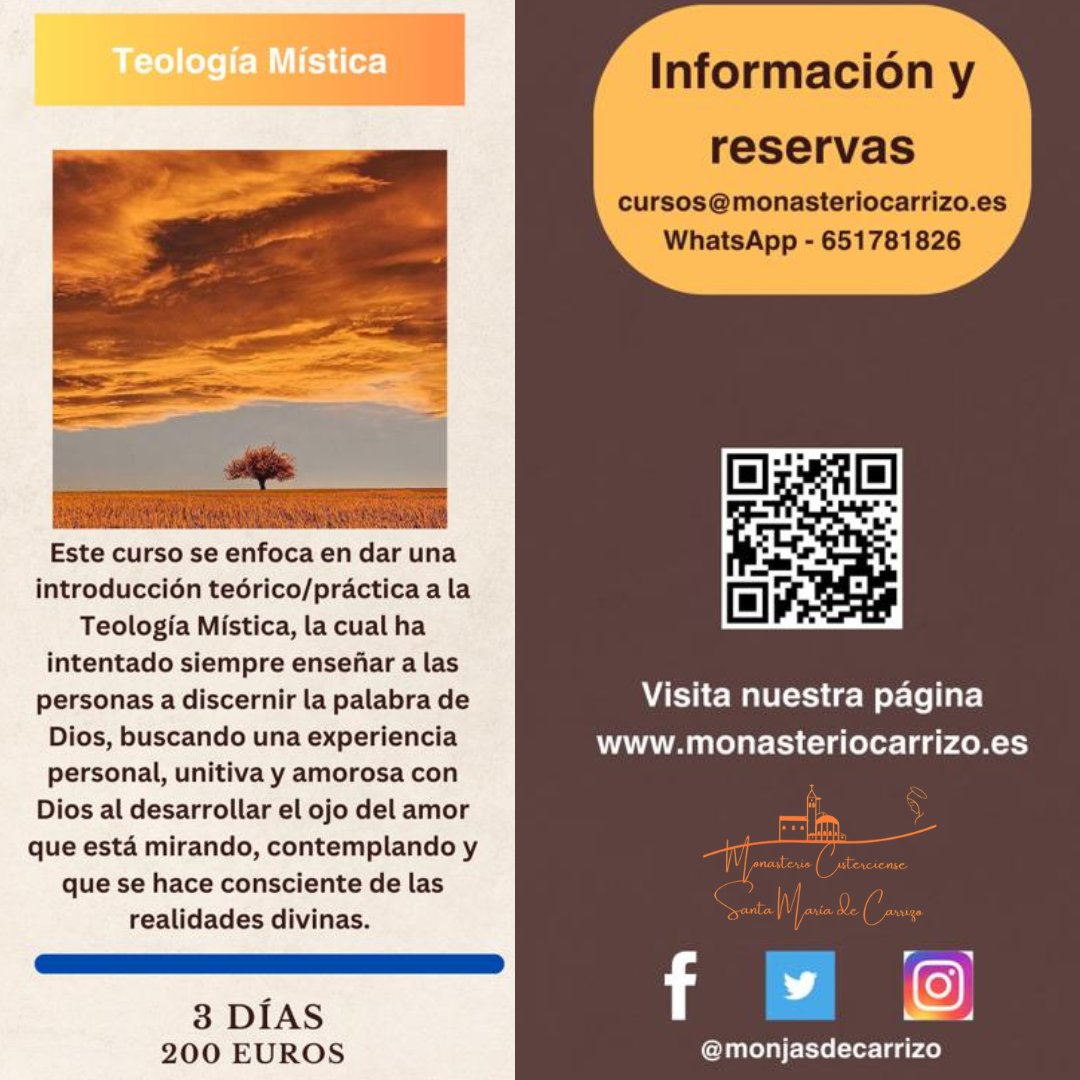 monjasdecarrizo's tweet photo. 👉Os presentamos nuestra novedad: #TeologíaMística 

❗Retiros contemplativos❗

➕ Info en nuestra web.

〰️Apúntate y vive una experiencia con nosotras.

#OraEtLabora #Trapenses #Cistercienses #IXSiglos #carrizodelaribera #leon #vidasilenciosa #raizdelaIglesia #monjastrapenses https://t.co/MIgRCPFWiT