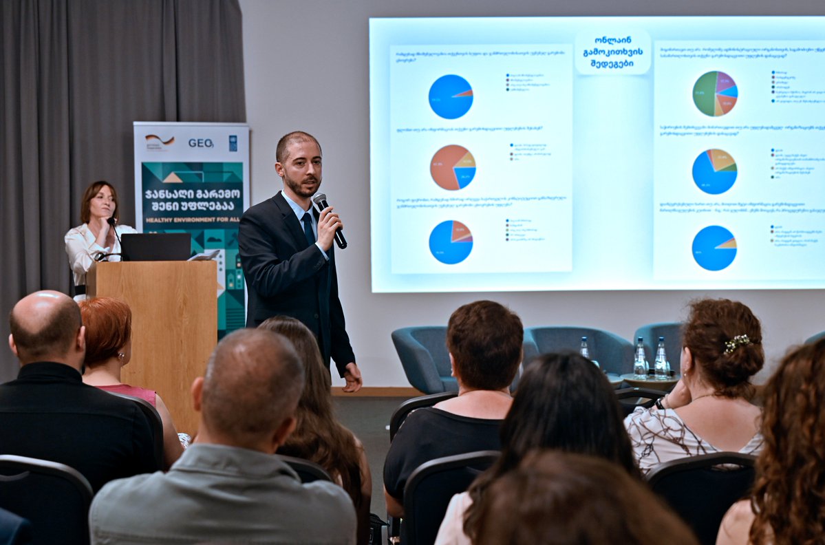 UNDPGeorgia's tweet photo. An incredible lineup of speakers discusses ways to improve access to #EnvironmentalJustice in Georgia.

At the recent forum, w/ @GermanyDiplo, we joined forces with civil society, experts, legal professionals to advocate for the right to a clean &amp; healthy environment.

#RuleOfLaw https://t.co/4StQbWJxPO