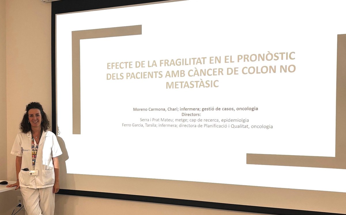 CSdMaresme's tweet photo. 🔬 A la sessió de juliol organitzada pel #GRESFD del Consorci, la Chari Moreno, infermera gestora de casos d'oncologia, ha presentat les dades d'un estudi sobre fragilitat en pacients amb càncer de còlon no metastàsic.

🔗 Més informació: https://t.co/RkVmioULRD https://t.co/EoqYCxCK9J