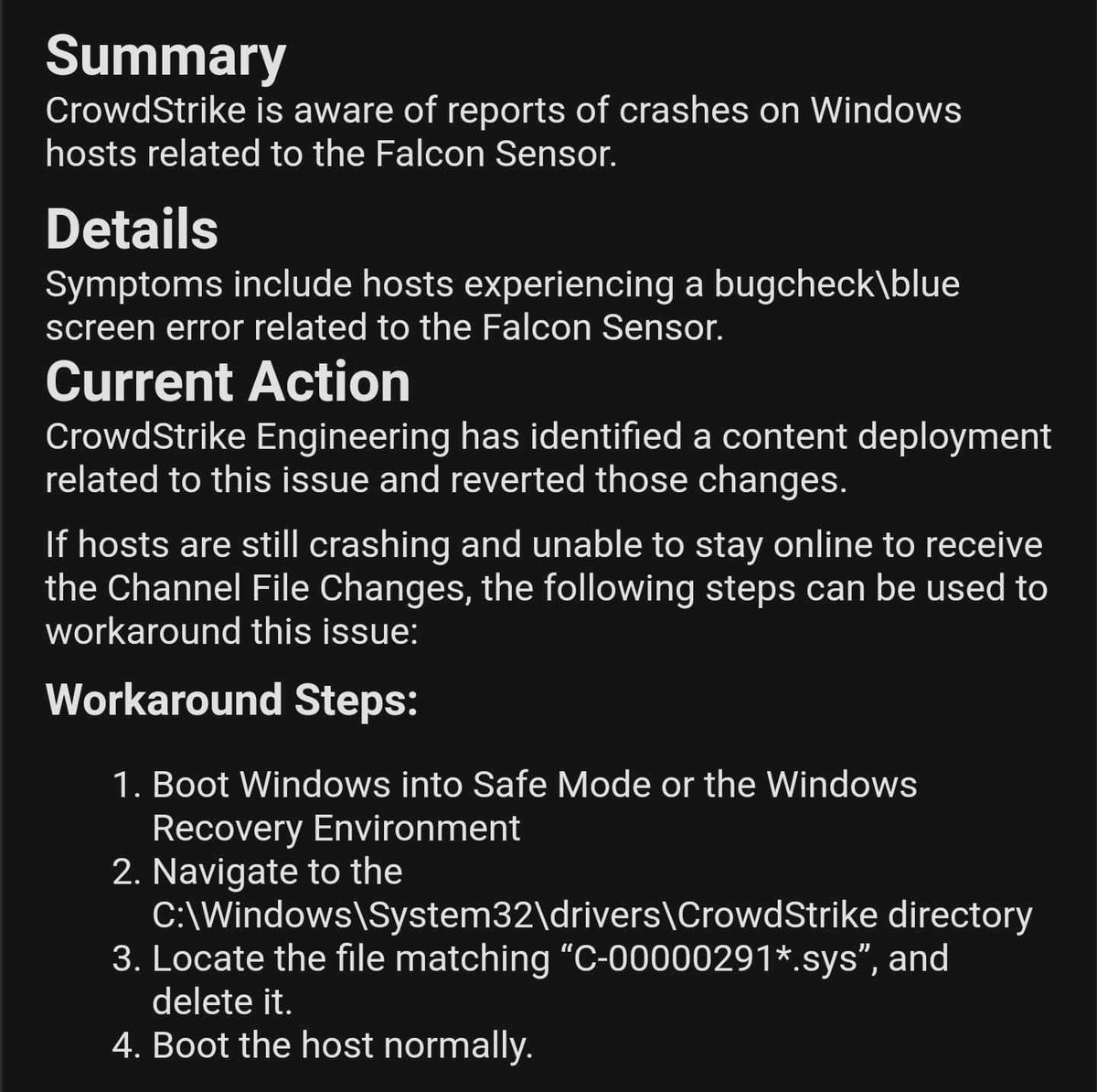 JoeTurksta's tweet image. The amount of manual work needed to fix the world right now. The Crowdstrike Falcon Sensor update has bricked  Microsoft servers and PCs. This appears the only way to fix it… some big shifts for IT Engineers coming up. This will take ages