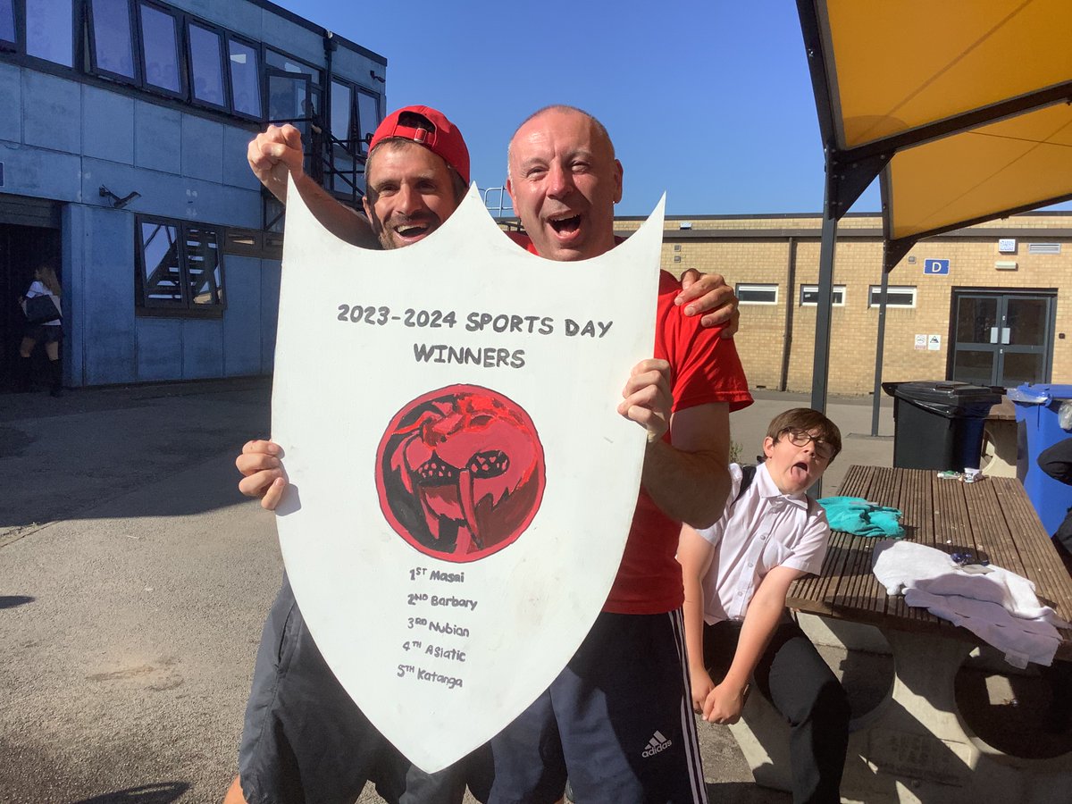 FinhamPark's tweet photo. And even bigger congratulations to Mr Marfleet and Masai college who have won Sports day for the first time ever!! I think you can see the joy on his face! Commiserations to the other college leaders who all got soaked.... https://t.co/wddy6QhkMP
