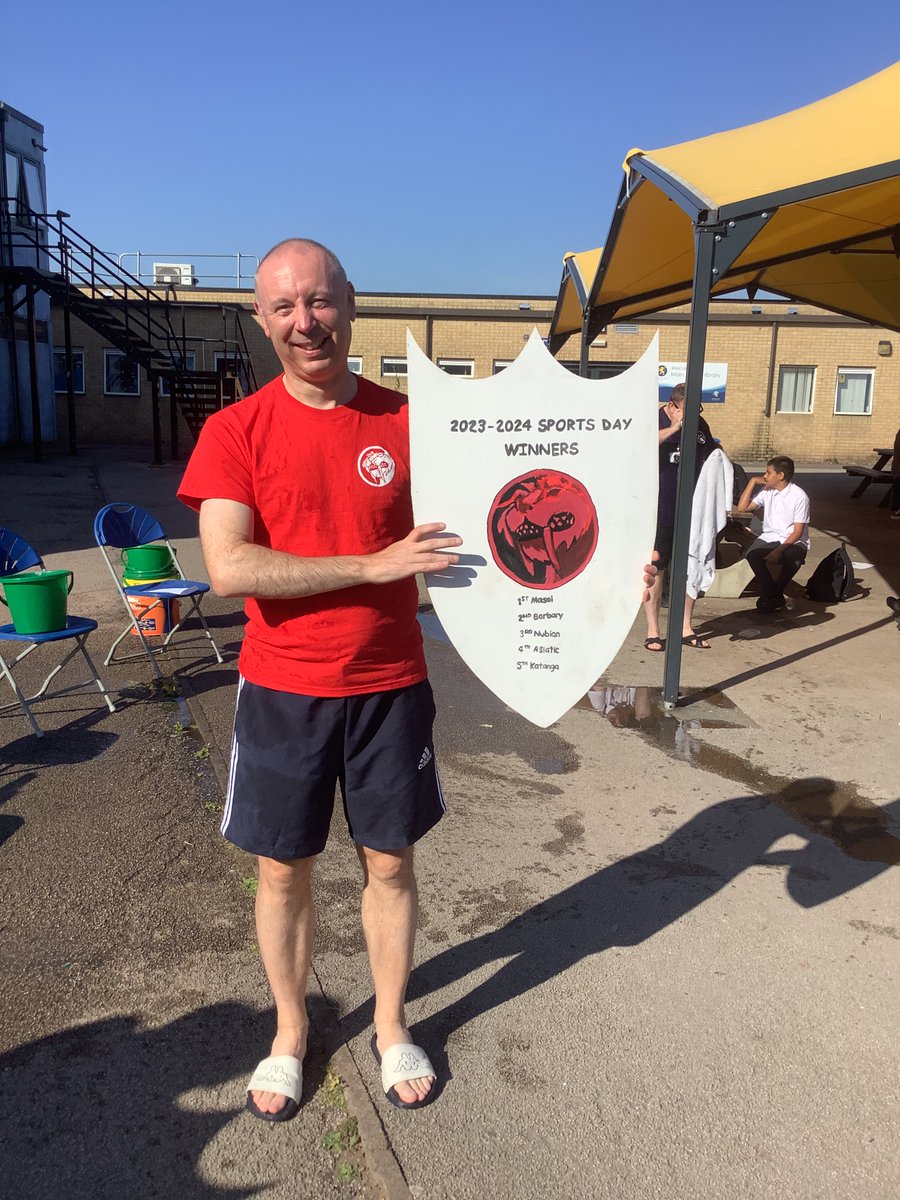 FinhamPark's tweet photo. And even bigger congratulations to Mr Marfleet and Masai college who have won Sports day for the first time ever!! I think you can see the joy on his face! Commiserations to the other college leaders who all got soaked.... https://t.co/wddy6QhkMP