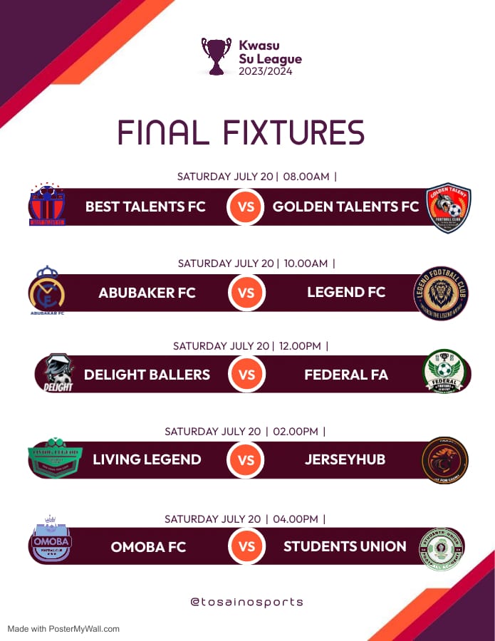 KwasuSports's tweet photo. FIXTURES FOR THE KSL THIS WEEKEND , JOIN US AS WE WATCH THESE TEAMS HAVE A GO AT EACH OTHER........💥💥 https://t.co/iiUelJszRo