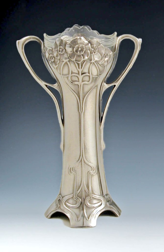 Art Nouveau pewter vase from 1906 by WMF, Germany.
