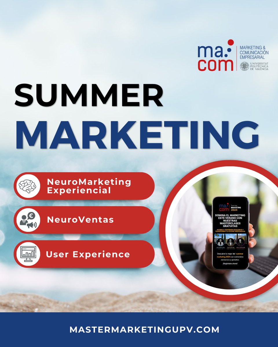 marketingupv's tweet image. ¿Estáis list@s para llevar vuestras habilidades de marketing al siguiente nivel este verano? No os perdáis nuestras Clases Exclusivas de #SummerMarketing Online 2024.

Solo tenéis que hacer clic en el siguiente enlace 
👉 bit.ly/3Y4JEed 👈

¡Aprovechad esta oportunidad!