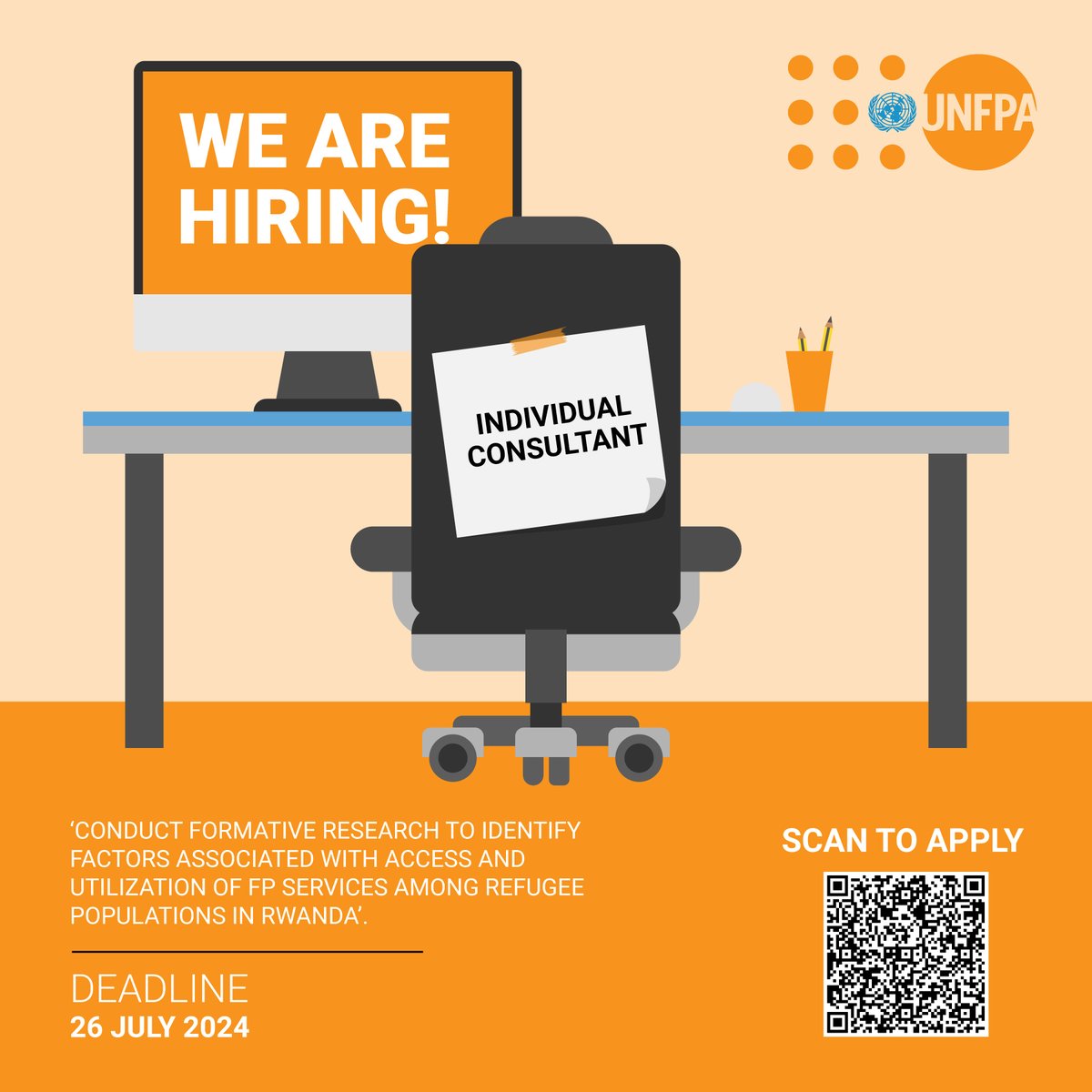UNFPARwanda's tweet photo. @UNFPARwanda is looking for an individual consultant to Conduct formative research to identify factors associated with access and utilization of FP services among refugee populations in Rwanda. https://t.co/Ickf2Ad7l1

👉🏾Apply before July 26, 2024 https://t.co/swiDJ5Ebfl