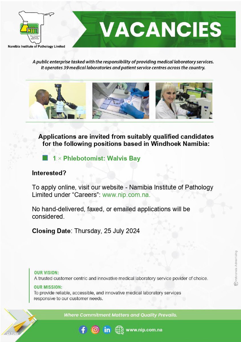 We are hiring!

nip.mcidirecthire.com/External/Job?R…

#NIPVacancies
#NIPWhereCommitmentMattersAndQualityPrevails