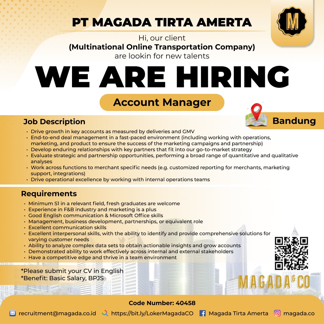 magada_co's tweet photo. WE ARE HIRING! 📢

Account Manager - Bandung
Code Number: 40458

📑Apply via: https://t.co/xMEKUX8kPJ
📧recruitment@magada.co.id ☎+62122833680

#fypシ #info #infoloker #hrdbacot #loker #lowongan #lowongankerja #magada #magadaco #accountmanager #lokerbandung #lokerbdg https://t.co/KtJuabkLdc