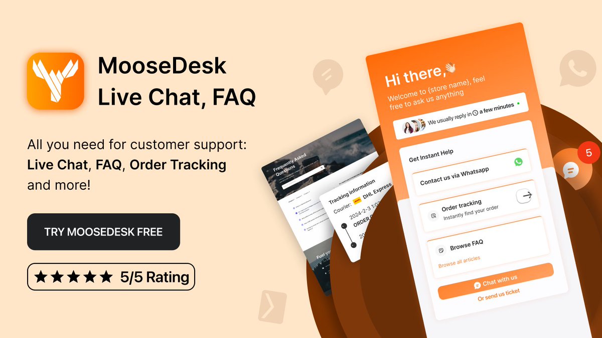 🎉 Meet Our New Partner: MooseDesk Live Chat, FAQ Helpdesk
 
💥 Transform your customer service with powerful omnichannel solution: Live Chat, Helpdesk, WhatsApp button, FAQ page, FAQ Order tracking widget, and more!

👉 Try MooseDesk free today: reurl.cc/OMx1Kv
