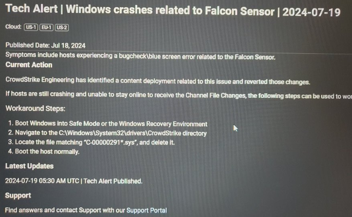 KasperskyLabIT's tweet photo. Aggiornamento CrowdStrike blocca i sistemi Windows

Un'interruzione diffusa che ha colpito numerosi sistemi Windows in tutto il mondo, sia server che workstation, è attribuita a un aggiornamento difettoso dei driver associati alle soluzioni EDR CrowdStrike. I sistemi interessati mostrano la "schermata blu di errore" e faticano ad avviarsi correttamente. Per risolvere il problema, è necessario eliminare il driver interessato (csagent.sys o C-00000291*.sys) utilizzando la modalità provvisoria. Tuttavia, molti utenti aziendali non dispongono dei diritti di accesso necessari per eseguire questa azione, il che significa che gli amministratori aziendali potrebbero dover intervenire manualmente a livello aziendale.

Secondo quanto riferito, i sistemi interessati includono molti computer di infrastrutture critiche, inclusi aeroporti e compagnie aeree.

#news #cybersecurity #bsod