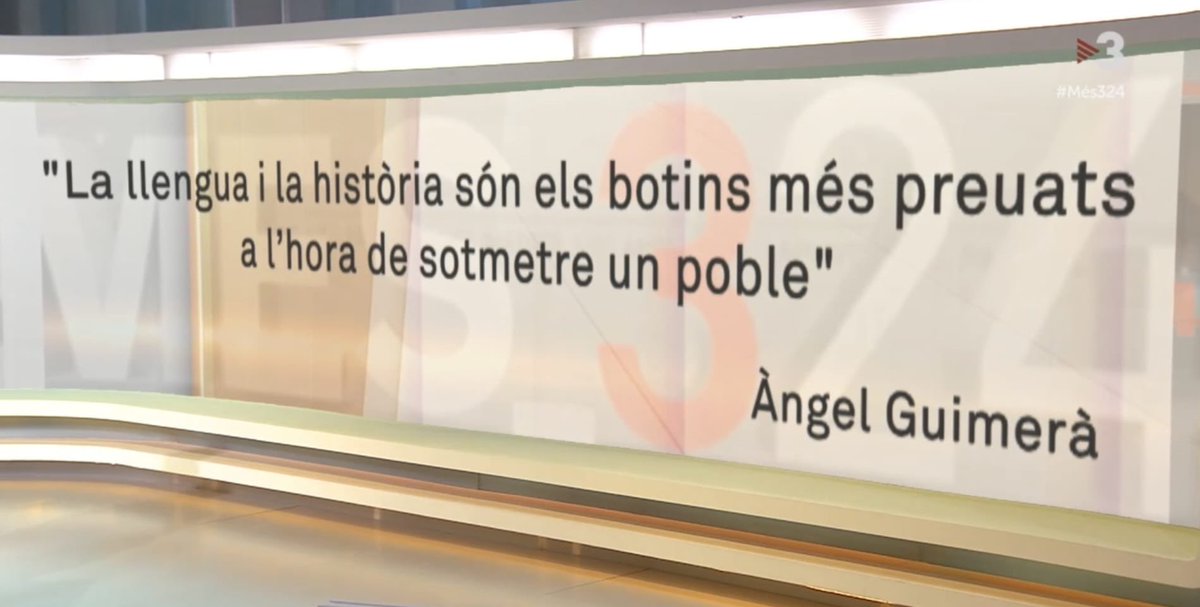 Àngel Guimerà, al <a href="/Mes_324/">Més 324 - TV3</a> de <a href="/xgraset/">Xavier Grasset i Foraster</a> 

“La llengua i la història són els botins més preuats a l’hora de sometre un poble”

#NoEmCanviïsLaLlengua 
#NOEMCANVIISLALLENGUA