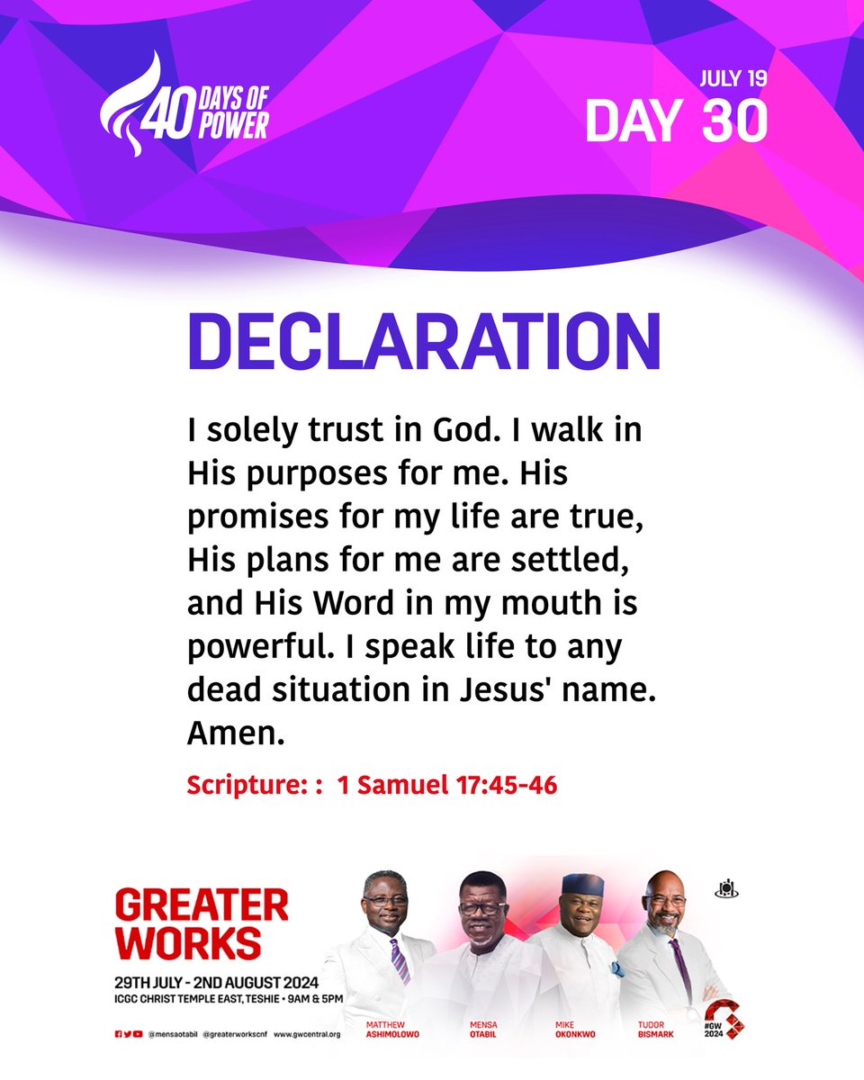 MensaOtabil's tweet image. God's plans for you are settled!
#40DaysOfPower
#GW2024