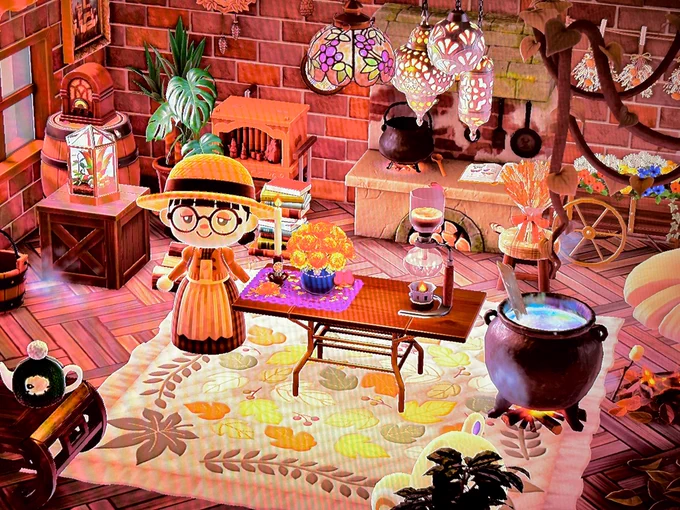 はむのあつ森ハウス、魔女の家みたいなイメージで作ってて気に入っとる あとゴキだらけなのにジュンくんが家に来てしまってごめんすぎる