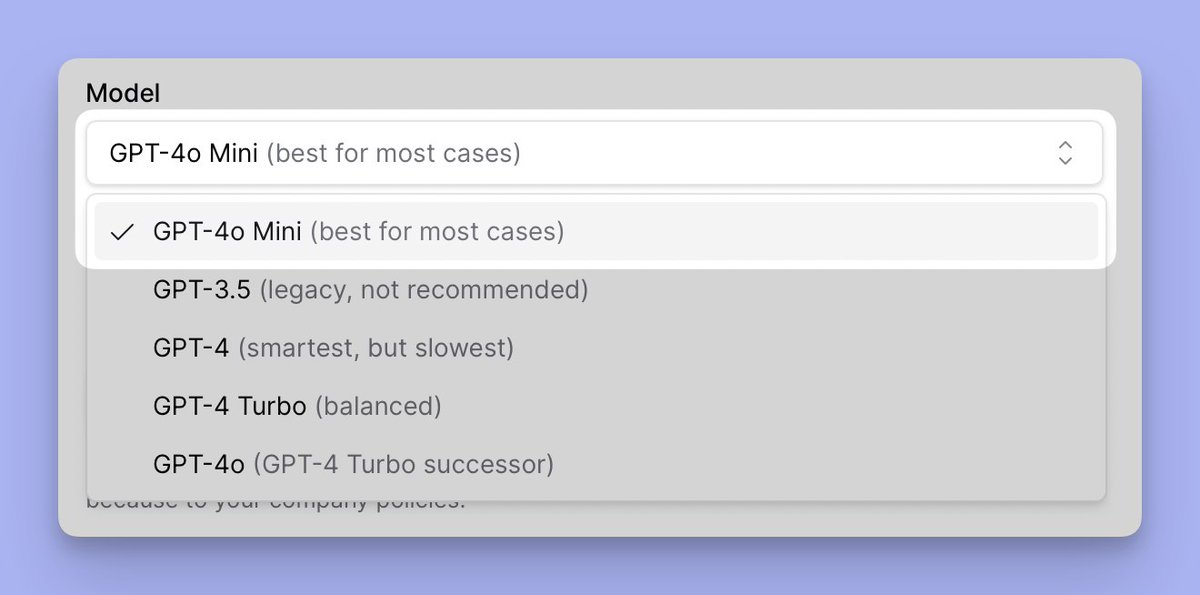 Starting today, GPT-4o mini will become the default model at Chatwith, superseding GPT-3.5 Turbo 🥳