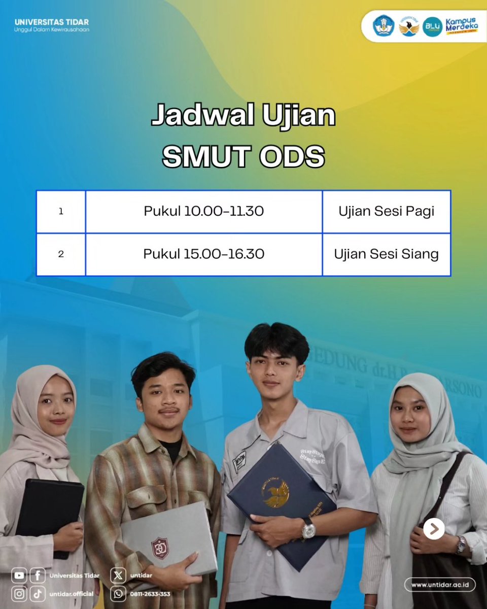 SMUT One Day Service?!!
Sinii MinDar kasih tau informasi jalur seleksi mandiri yang masih buka di Universitas Tidar!!
Simak informasinyaa yaaa!!

#ptn #untidar #universitastidar #seleksimandiri
