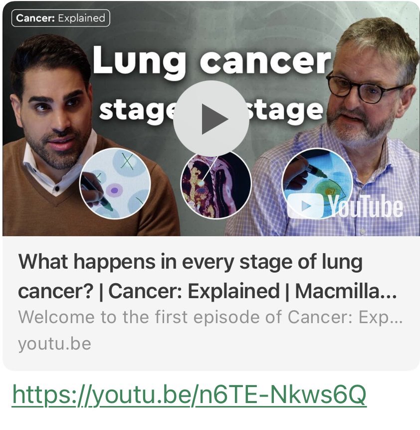 youtu.be/n6TE-Nkws6Q
A fabulous explanation of lung cancer by the fabulous Dr David Gilligan <a href="/DavidGilligan10/">David Gilligan</a>