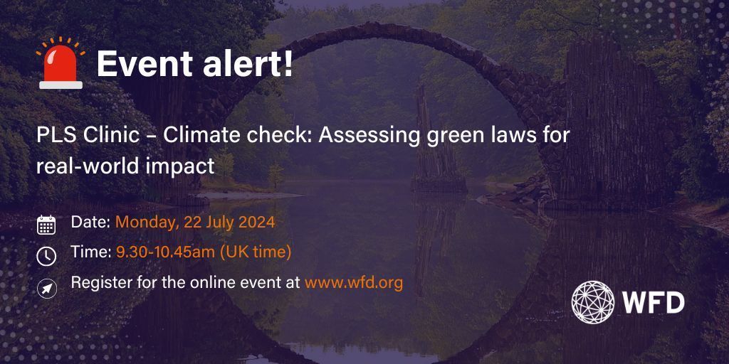 WFD_Democracy's tweet photo. It's crucial to assess the impact of existing laws as countries prepare new climate pledges under the Paris Agreement.

Join us on Mon, 22 July, 9.30-10.45am UK time, as we explore how parliaments can drive stronger, democratic climate action.

Register at https://t.co/0c1f5ts4Kx https://t.co/s7ESSpcbay