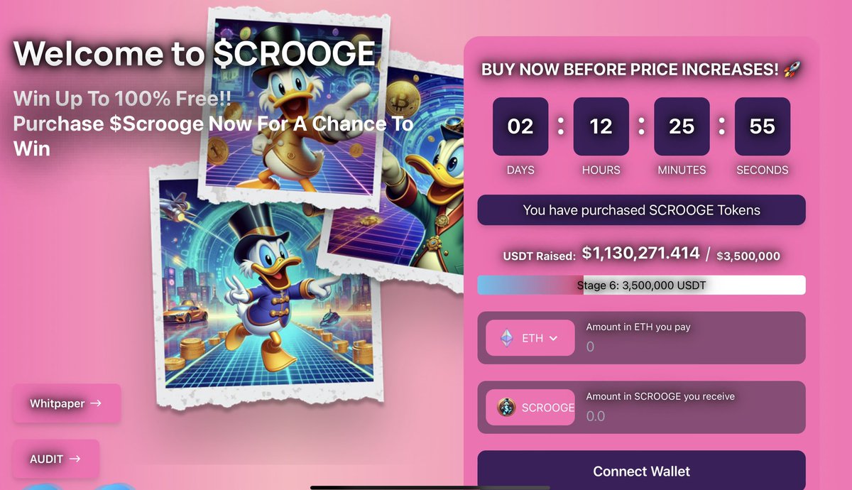 TokenScrooge's tweet photo. “Join the Wealthy Ducks! 💵💰
Get Quacking with $crooge Token!" 🦆🦆

We Have A New Promo Utility For #Scrooge Holders
Win Up To 100% Free #ScroogeToken Now!! 🏆

🌐 https://t.co/tBWzlCD6Cn

Get Scrooge #MEMECOİN on #Ehtereum #BNB #Polygon
#Web3 #Crypto #DeFi #BlockchainLife2024 https://t.co/JbyHveTk1A