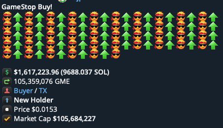 btcdevmoonshot's tweet photo. WTF! Some chad full sent $1.6M in one clip into $GME coin on Solana 😱 https://t.co/6qxglxBuLt