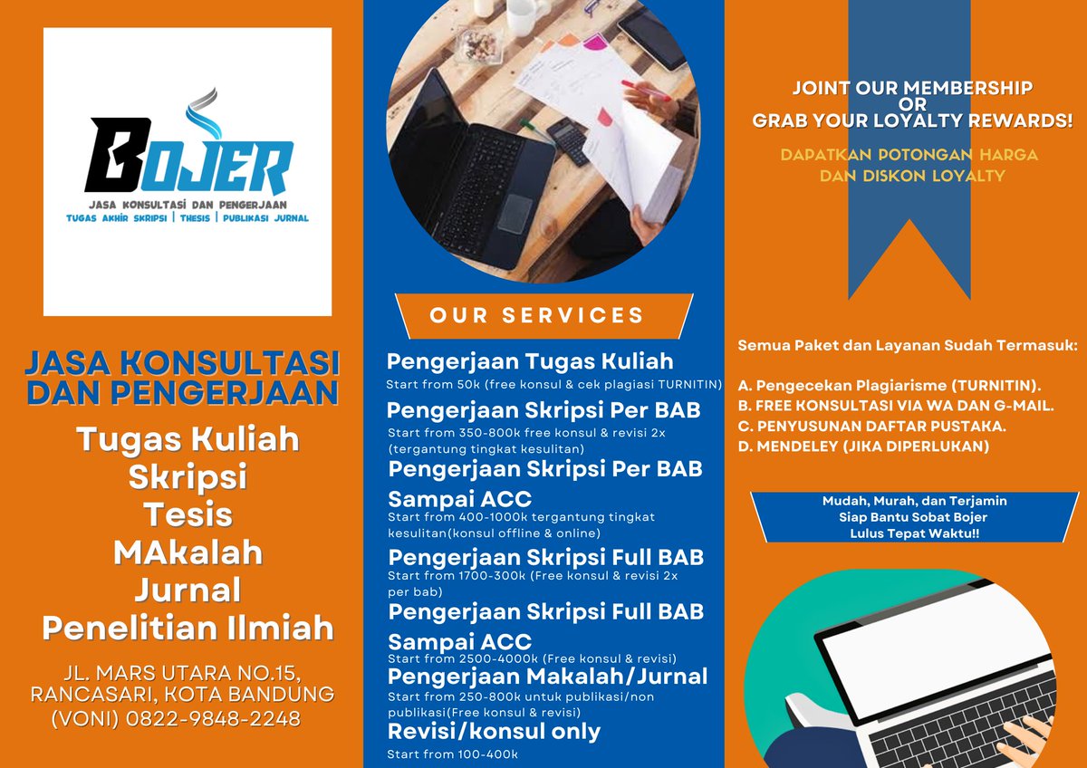 dijokiinbojer's tweet photo. Open Jasa Konsultasi dan Joki (Tugas Kuliah, Skripsi, Thesis, Makalah, dan Penulisan Jurnal) tersedia 2 layanan:
1. Free revisi 2x + konsultasi online.
2. Sampai ACC dan free konsul online/on site. 
Bisa bikin MOU/PERJANJIAN.
#jokitugas #Jokiskripsi #jokitesis #jokikuliah https://t.co/DqXjMJugsd