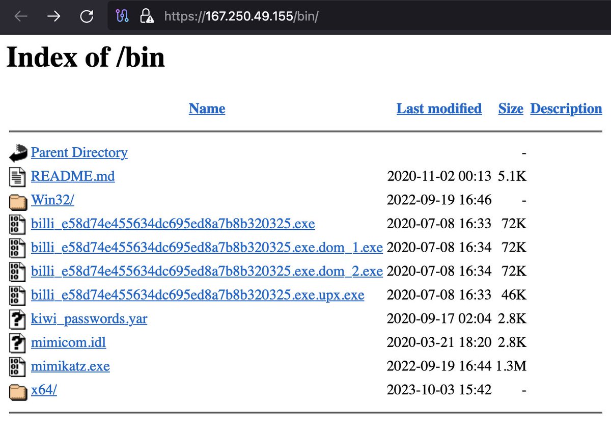 ShanHolo's tweet image. 🚨#Opendir #Mimikatz #Meterpreter🚨

hxxps://167.250.49.155/bin/ 

⚠️Several #RedTeam tools even some #Yara rules to detect #Mimikatz