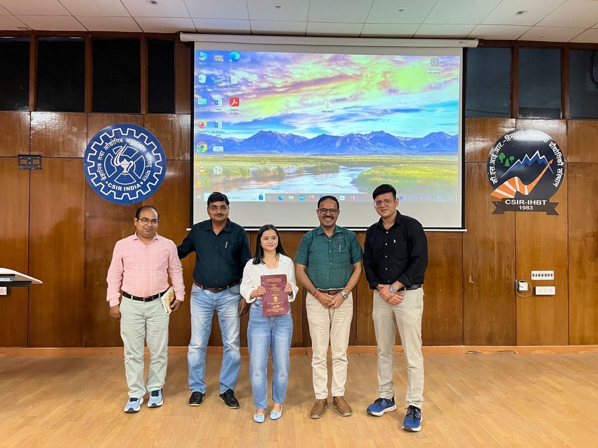 Sar33ka's tweet photo. Achieving a PhD has been a long-held aspiration of mine😇 
I am happy (&amp; relieved!) to share that I have successfully defended my viva voce examination for the award of PhD degree at @AcSIR_India  on July 16, 2024, at @CSIR_IHBT. Always grateful to @RakshakKumar, family &amp; friends https://t.co/RQ7EjQ4ymW