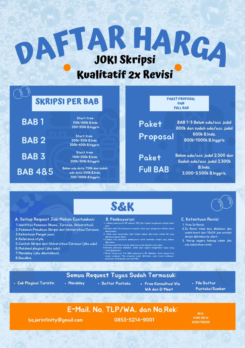 dijokiinbojer's tweet photo. Buat yang lagi cari jasa joki skripsi free revisi dan sampe ACC yuu gas di order (khusus kualitatif) bisa pilih 2x revisi atau sampai ACC. Tersedia MOU/Perjanjian di atas materai. Free konsultasi online/onsite.👇
#jasajokiskripsi #Jokiskripsi #jokiskripsibandung #jokiskripsimurah https://t.co/qPBlHKoLVv