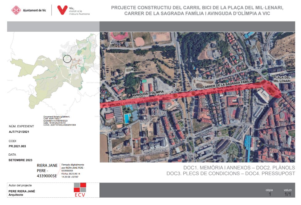 OsonaBici's tweet photo. 🔴 La ciutadania de #Vic pot acabar pagant 1,9 milions d’euros si l'@aj_vic abandona el projecte de carril bici Mil·lenari - Sagrada Família - Av. Olímpia finançat amb 🇪🇺 Fons Europeus.
🧵Ampliem informació a continuació 👇 https://t.co/1w1WVSF4ns