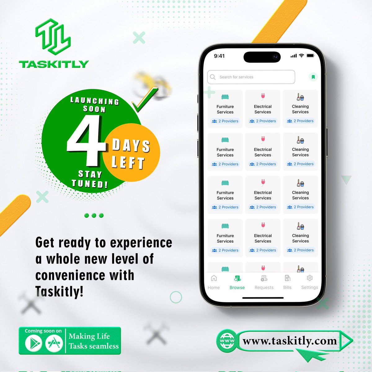 Truesella's tweet photo. π The countdown continues! Only 4 days left until Taskitly brings a new era of convenience to your home services. Your support means everything to us.
we're almost there!
#TaskitlyLaunch #4DaysToGo #HandymanRevolution https://t.co/nXXNyz2HFR
