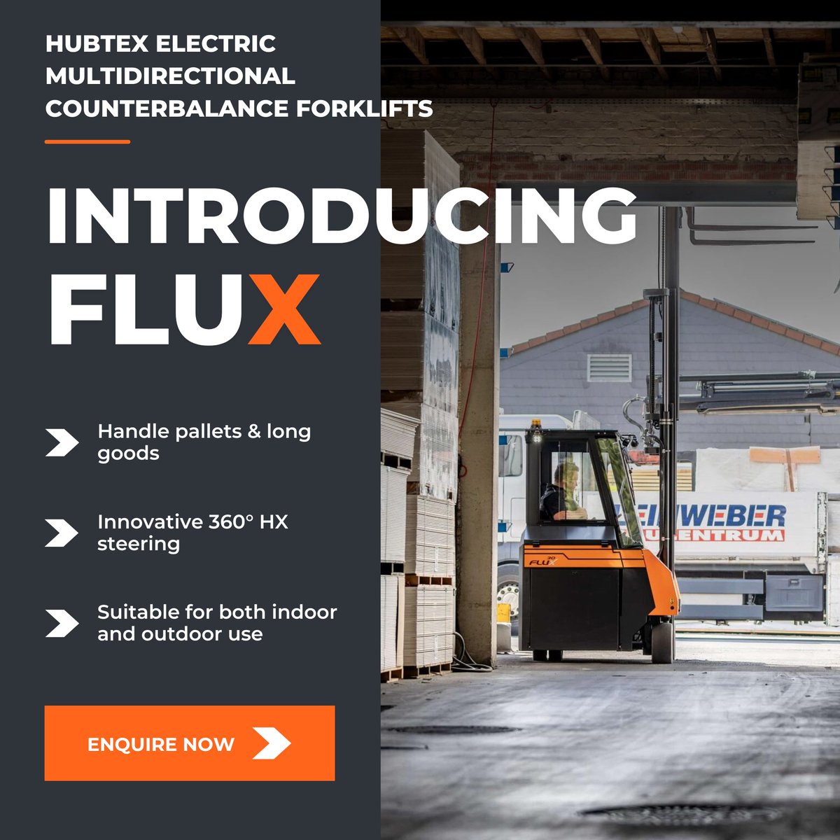 The FluX – Two-in-one lift truck!

The FluX is the perfect solution for handling pallets and long goods and combines the benefits of a forklift and sideloader. Available load capacities include 3.0t, 4.5t and 7.0t.

Get in touch:

🔗 loom.ly/drBc4ec
☎️ 01908 211 161