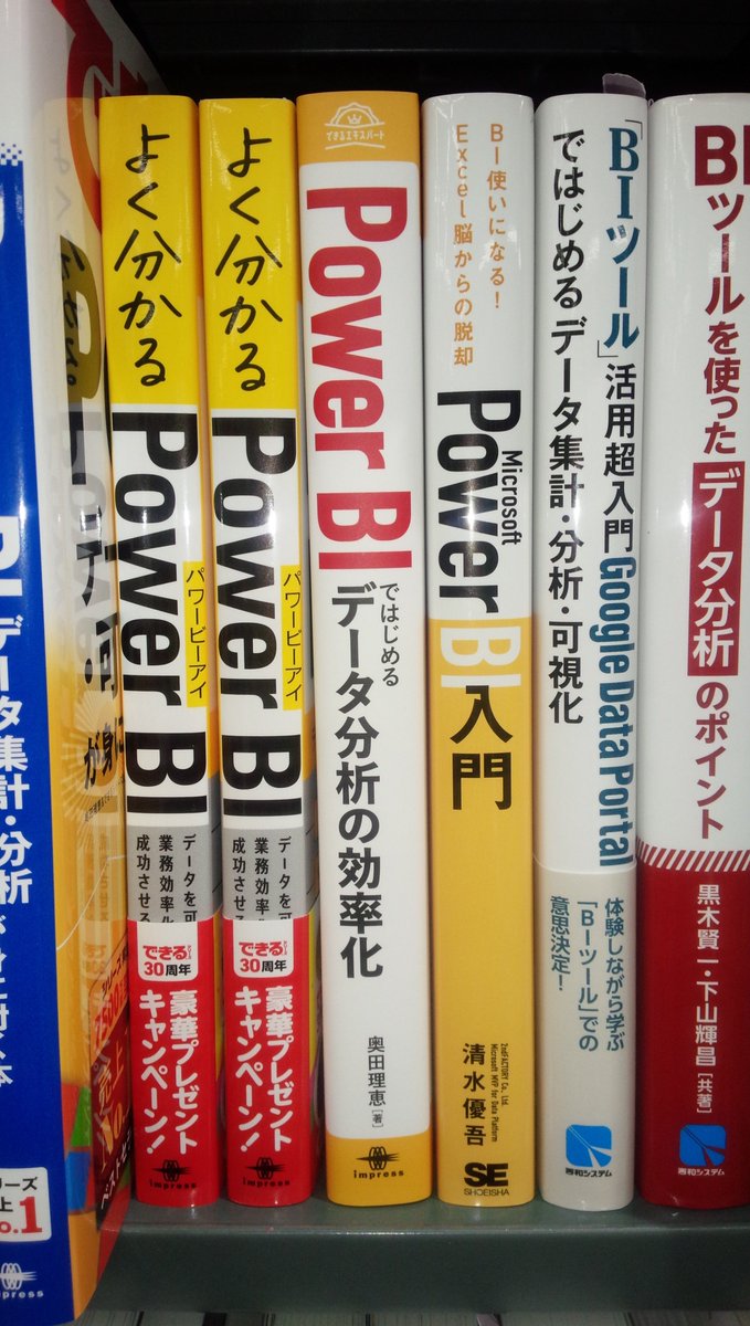 shosen_bt_pc's tweet photo. 7/19新刊『#PowerBIではじめるデータ分析の効率化』#インプレス（9784295018735) #奥田理恵 著「#データサイエンス」棚にて！#PowerBI の基礎から実践的なテクニックまでを解説。「基本」「活用」「応用」の3部構成になっており、Power BIを使ったデータの分析・可視化のノウハウが身に付きます。 https://t.co/t6lgaT5nzK