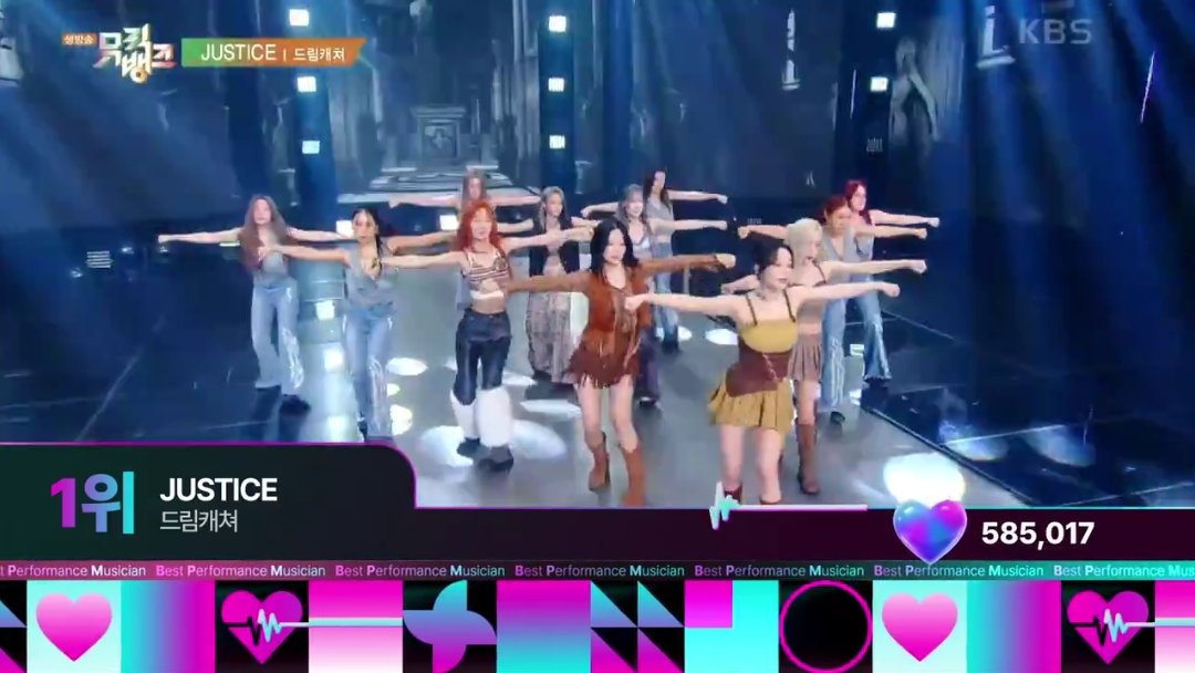 DeuKaeVoting's tweet photo. [MUSIC BANK BPM RESULTS] 

Dreamcatcher 'Justice' won Best Performance Musician on Music Bank with over 585K votes!🎉

🆕️They're the 1st group to surpass this amount of votes 🥹 

Thanks to everyone that worked hard! WE DID IT 🫶🏻

#Dreamcatcher #드림캐쳐 
@hf_dreamcatcher https://t.co/xsnH9RiM9J