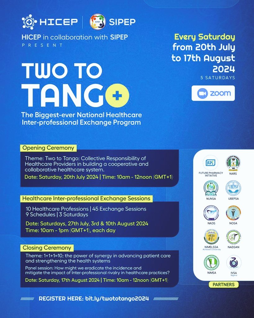 thehicep's tweet photo. The Premier National Healthcare Inter-professional Exchange Program is here!*

Like the tango dance,  _— it takes more than one person to do the tango dance,—_ so is patient care. It takes two to tango!

REGISTER HERE:* 
https://t.co/I8R5Qruo4R https://t.co/MtG1Dm5zBH