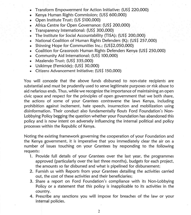 Martowachira's tweet photo. In a fresh twist, the Gov't has published organizations that have received funding from Ford Foundation, and they are now demanding a list of activities carried out by the grantees. https://t.co/nCQARu1YBv