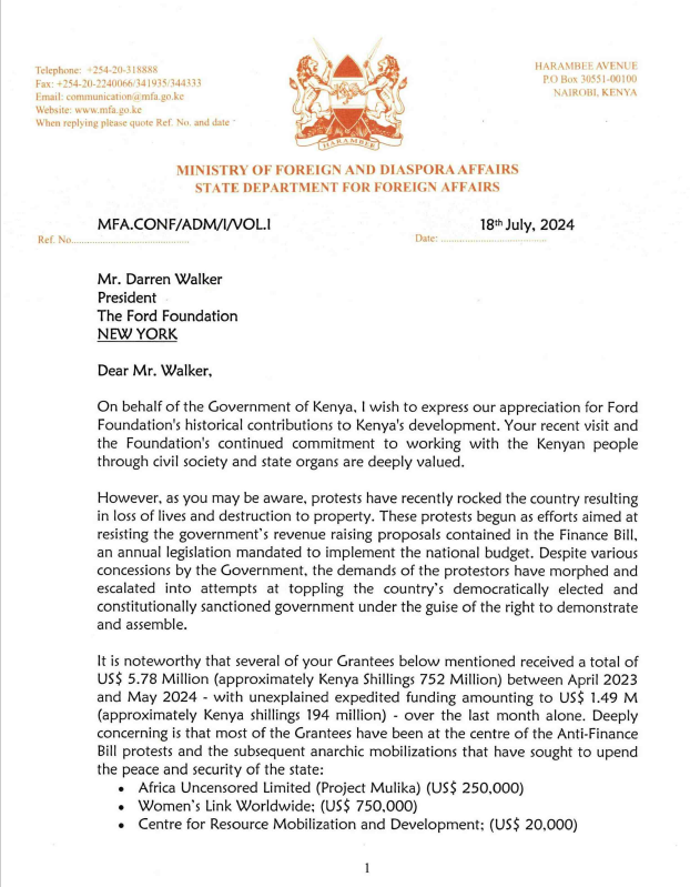 Martowachira's tweet photo. In a fresh twist, the Gov't has published organizations that have received funding from Ford Foundation, and they are now demanding a list of activities carried out by the grantees. https://t.co/nCQARu1YBv
