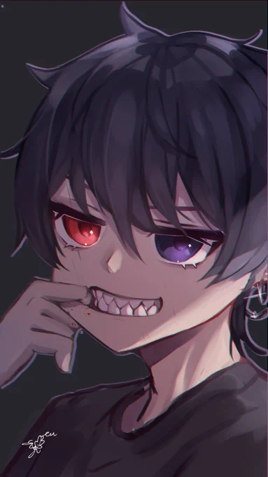 【企画】 #性癖シャッフルゲーム やってみた ・ギザ歯・ジト目・オッドアイ をテーマに描きました('ᴖωᴖ`) メイキング