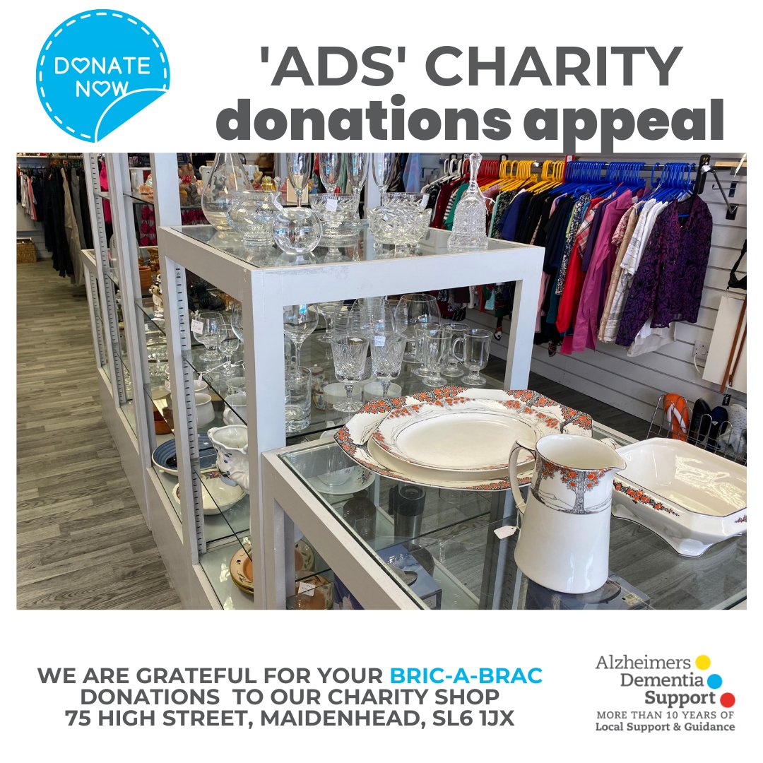Help us be shelfie worthy! We need donations of quality bric-a-brac, brocante, statuettes, bone china, trinkets and other such items. We are grateful for any donations that you can make to raise funds to help local families affected by Dementia.
#ADSCharity #BerkshireCharity