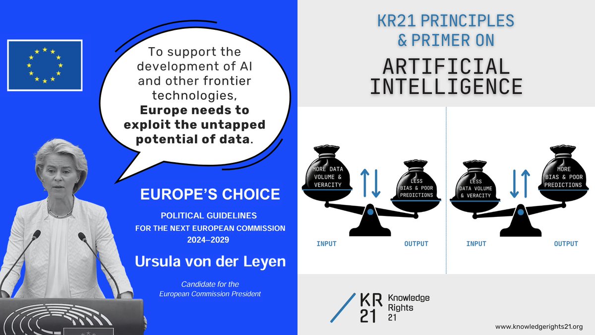 KR21org's tweet photo. The #EUAIAct got published & @vonderleyen shared her #PoliticalGuidelines stressing the importance of data for AI. But #copyright hurdles remain. KR21 argues that limiting data access hinders EU’s AI leadership. Time to tackle this! Our take on LinkedIn: https://t.co/YQvjznjDdn https://t.co/YLldqitoLv