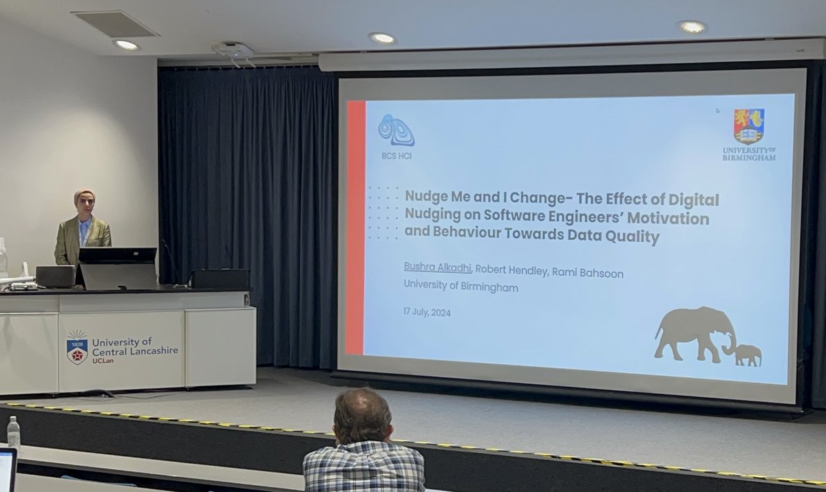🎉Congratulations to Bushra Alkadhi, Robert Hendley and Dr Rami Bahsoon for winning the best paper award at the BCS HCI conference, for their paper titled “Nudge Me and I Change: The Effect of Digital Nudging on Software Engineers’ Motivation and Behaviour Towards Data Quality”.