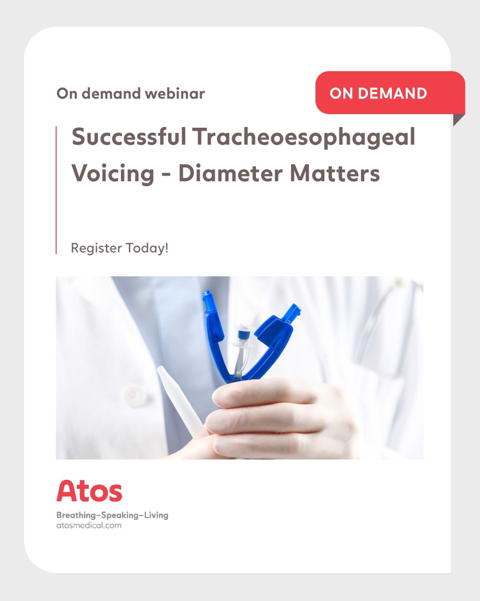 AtosMedicalUK's tweet photo. How does the diameter of a voice prosthesis affect tracheoesophageal voicing?

Register for our on-demand webinar to explore the unique airflow characteristics of the Provox Vega voice prosthesis &amp; its impact on voice quality.
👉https://t.co/P5OgUOyItF https://t.co/HQnEkIeFpe