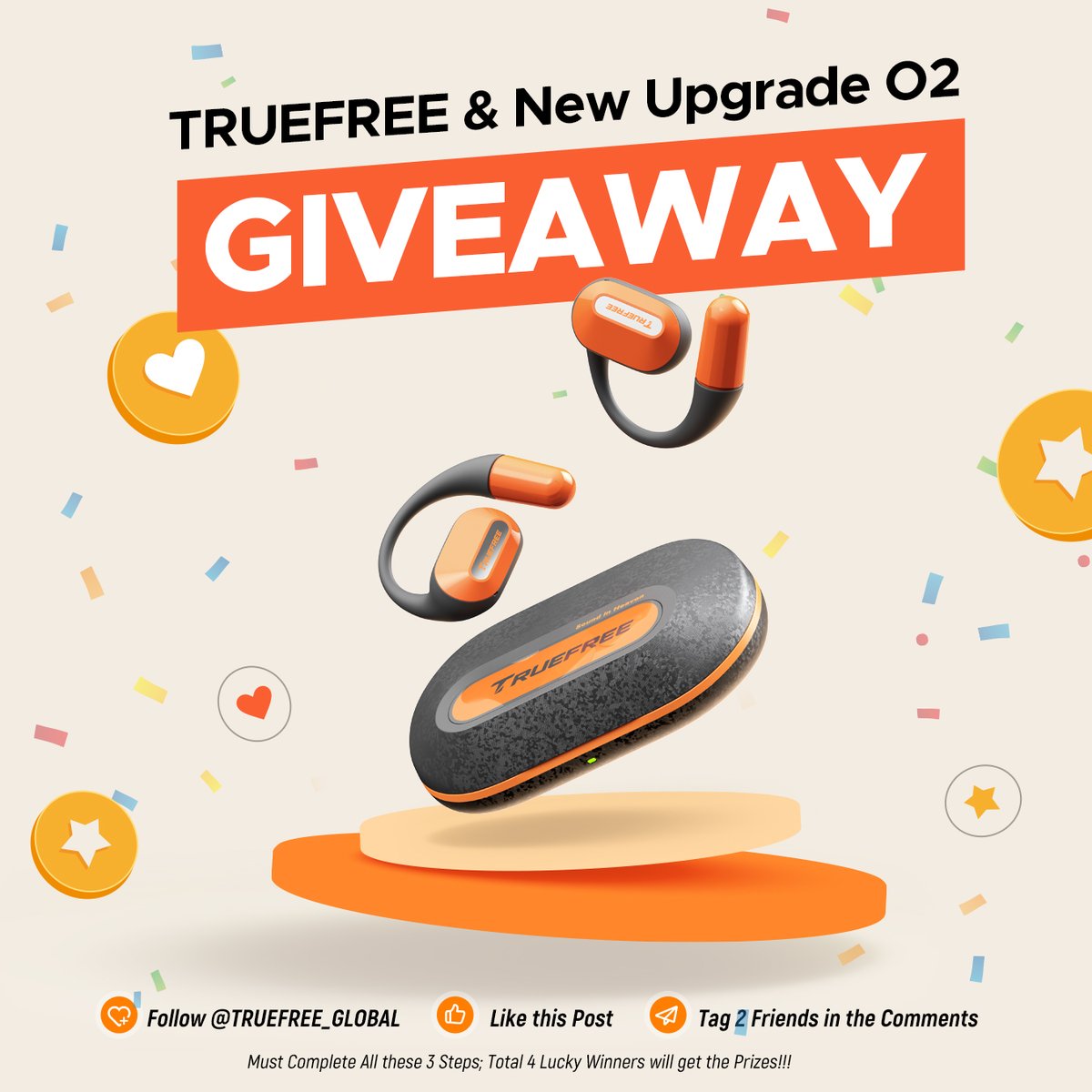 🌟TRUEFREE &amp; New Upgrade #O2 Giveaway✨ 

💫Brand New Open-ear O2 Wireless Earbuds for ultra-comfort and indulgent Stereo Sound in your music journey. 🎶

🎁Prizes: 4 x TRUEFREE O2 Open-ear Wireless Earbuds

🗓️Time Limited: July. 19 - 26. 2024 (PDT)

#Giveaway #truefree #gifts
