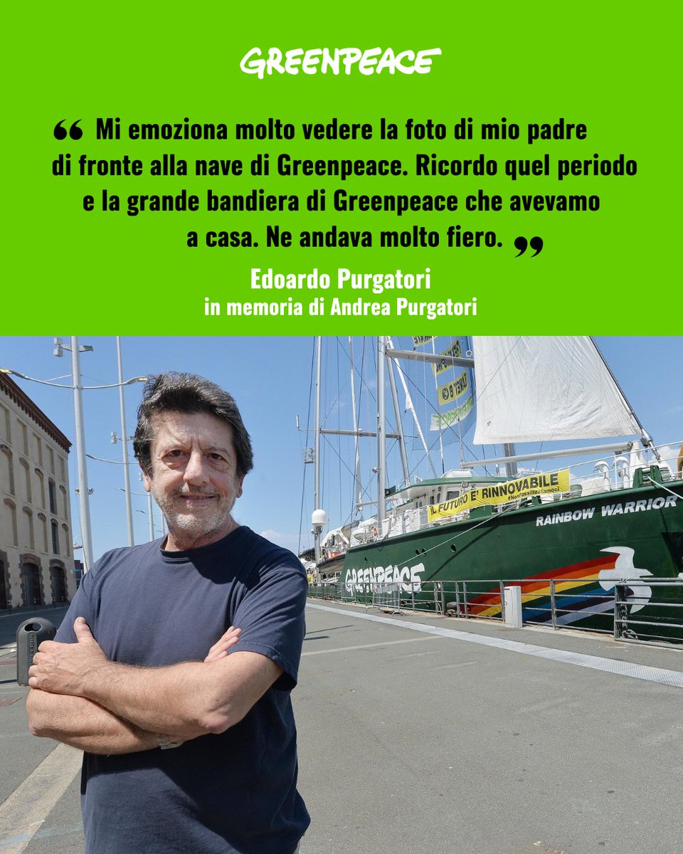 "Mi emoziona molto vedere la foto di mio padre di fronte alla nave di Greenpeace. Ricordo quel periodo e la grande bandiera di Greenpeace che avevamo a casa. Ne andava molto fiero." Edoardo Purgatori

A un anno dalla sua scomparsa, ricordiamo con affetto #AndreaPurgatori, grande