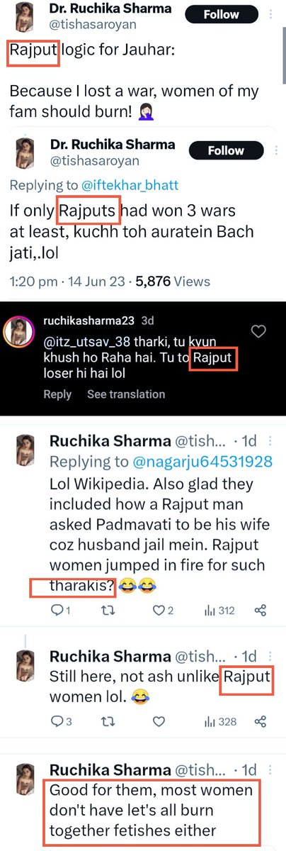 We_Watchin_You's tweet photo. Art Historian, scholar &amp; Content creator Ruchika Sharma has been observed spewing hateful comments on the Rajput community apart from writing vengeful articles targeting Rajput History. 

#HateSpeech #Rajputphobia https://t.co/KWZi64FEAc