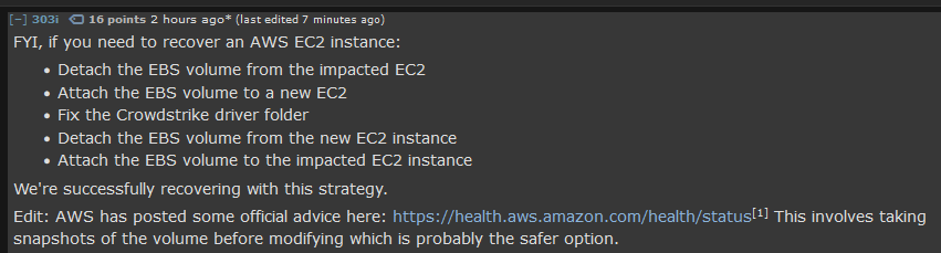 Penoxi's tweet photo. @PirateSoftware Steps to recover AWS EC2 instance per 303i on reddit https://t.co/rVWvVb6OaZ https://t.co/IUOOx9XzmC